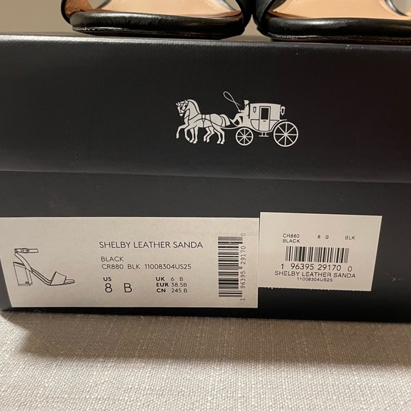 SOLD!!! Coach Shelby Black Leather Sandals with gold C logo - Picture 2 of 4